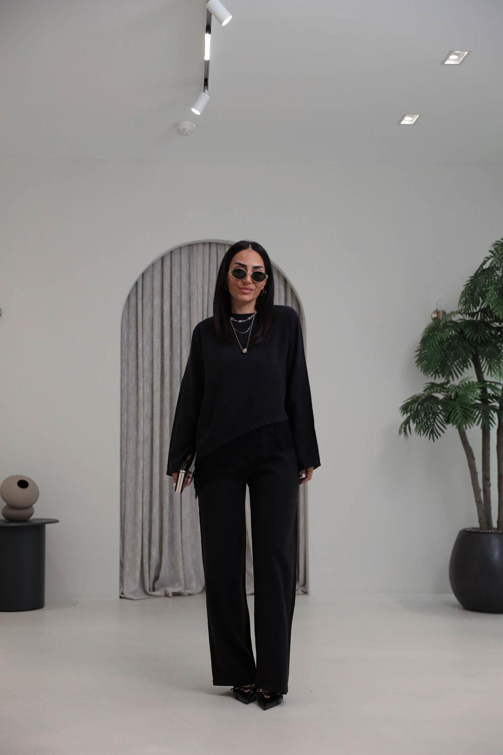7308 Dantelli Tencel Modal Takım SİYAH