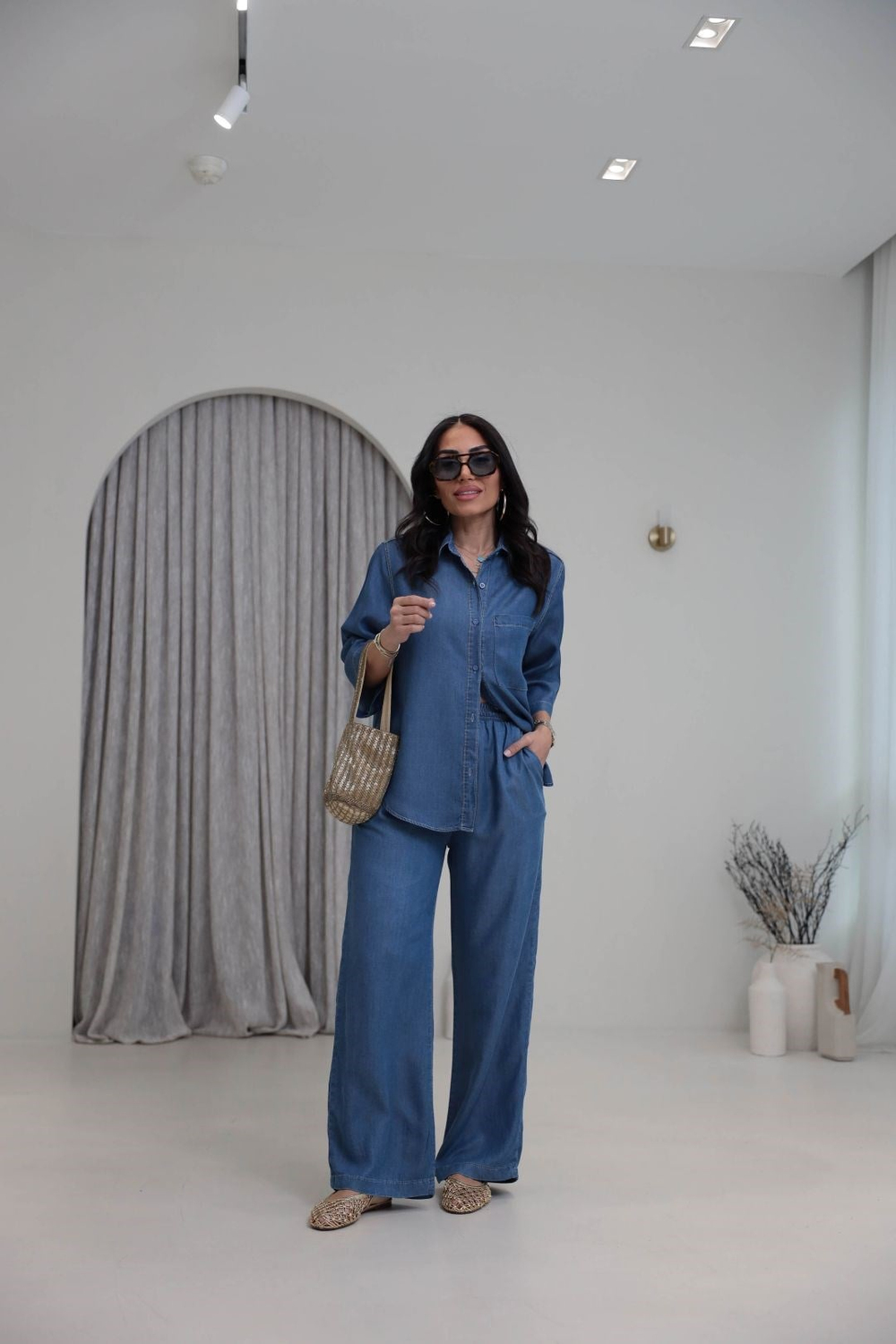 0926 Tencel Kumaş Gömlek ve Pantolon Takım KOYU MAVİ