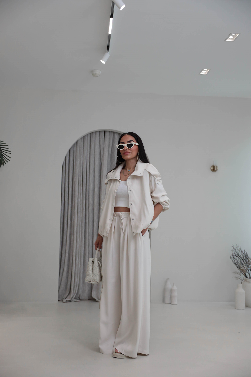 8297 Tencel Kumaş Rahat Kalıp Ceket Pant Takım BEJ