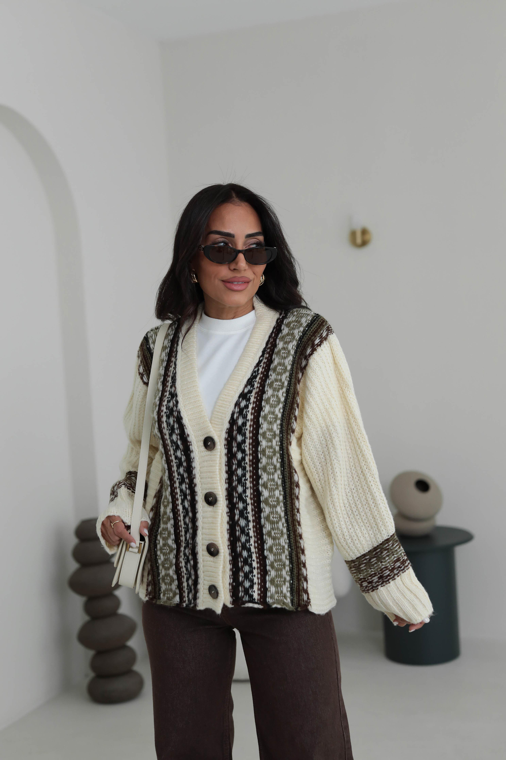 5057 Retro Nordic Triko Hırka EKRU
