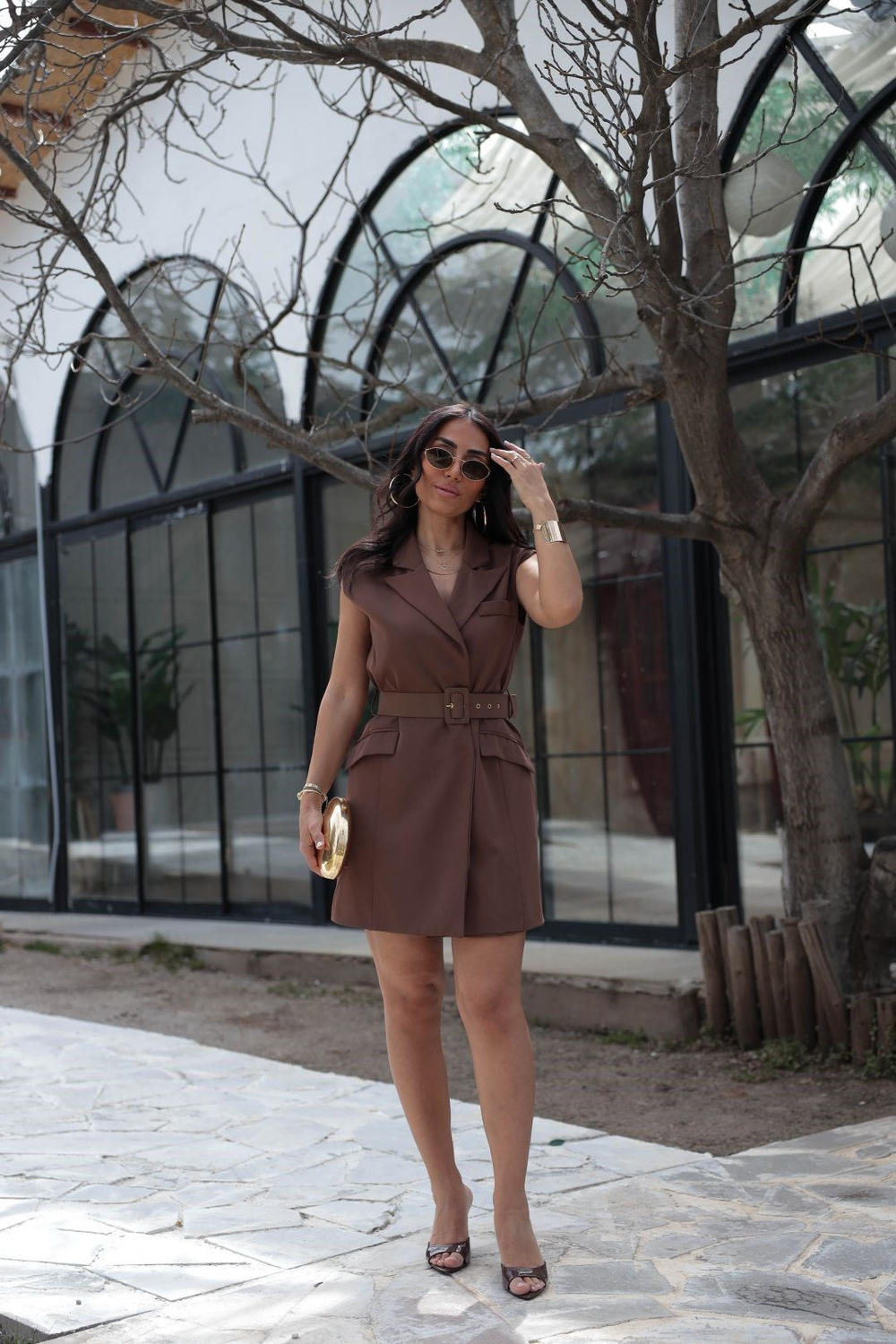 7281 Beli Kemerli Mini Elbise KAHVE