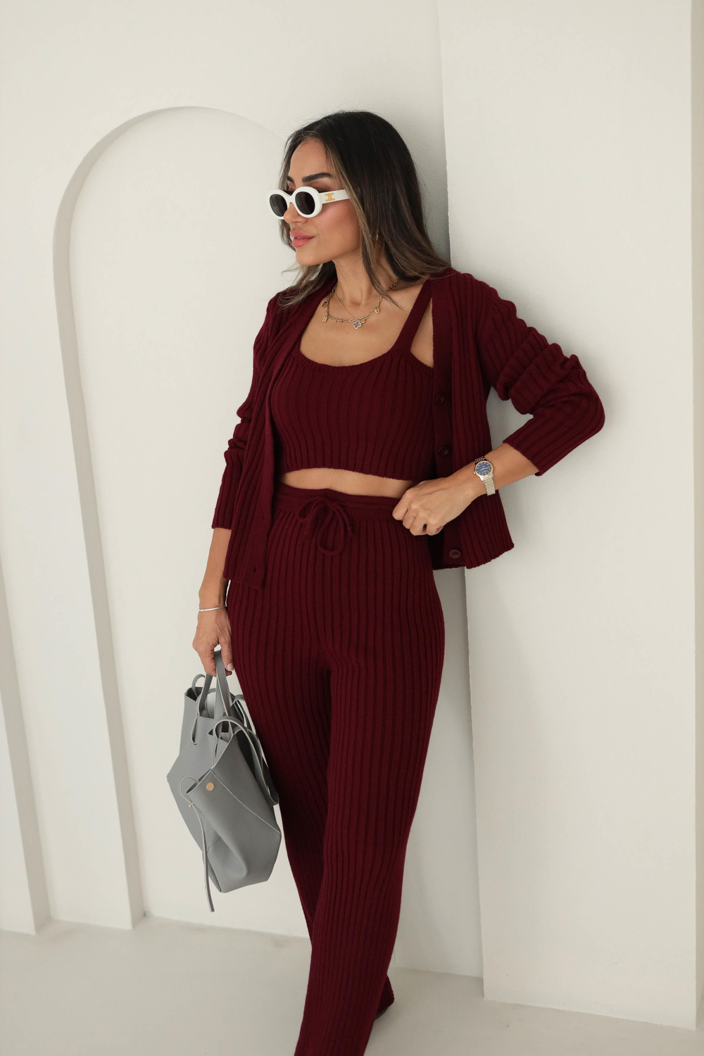 5190 Fitilli Üçlü Triko Takım BORDO