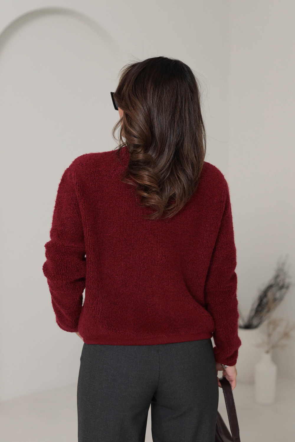 371 Gold Düğmeli Teddy Hırka BORDO