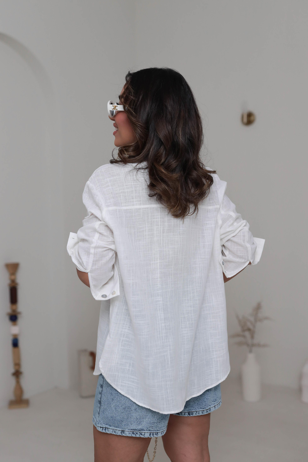 0384 Uzun Kollu Keten Gömlek EKRU