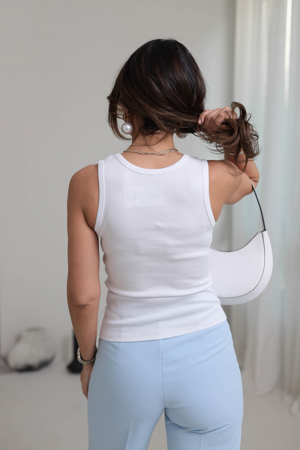 1015 Dağınık Taşlı Atlet BEYAZ