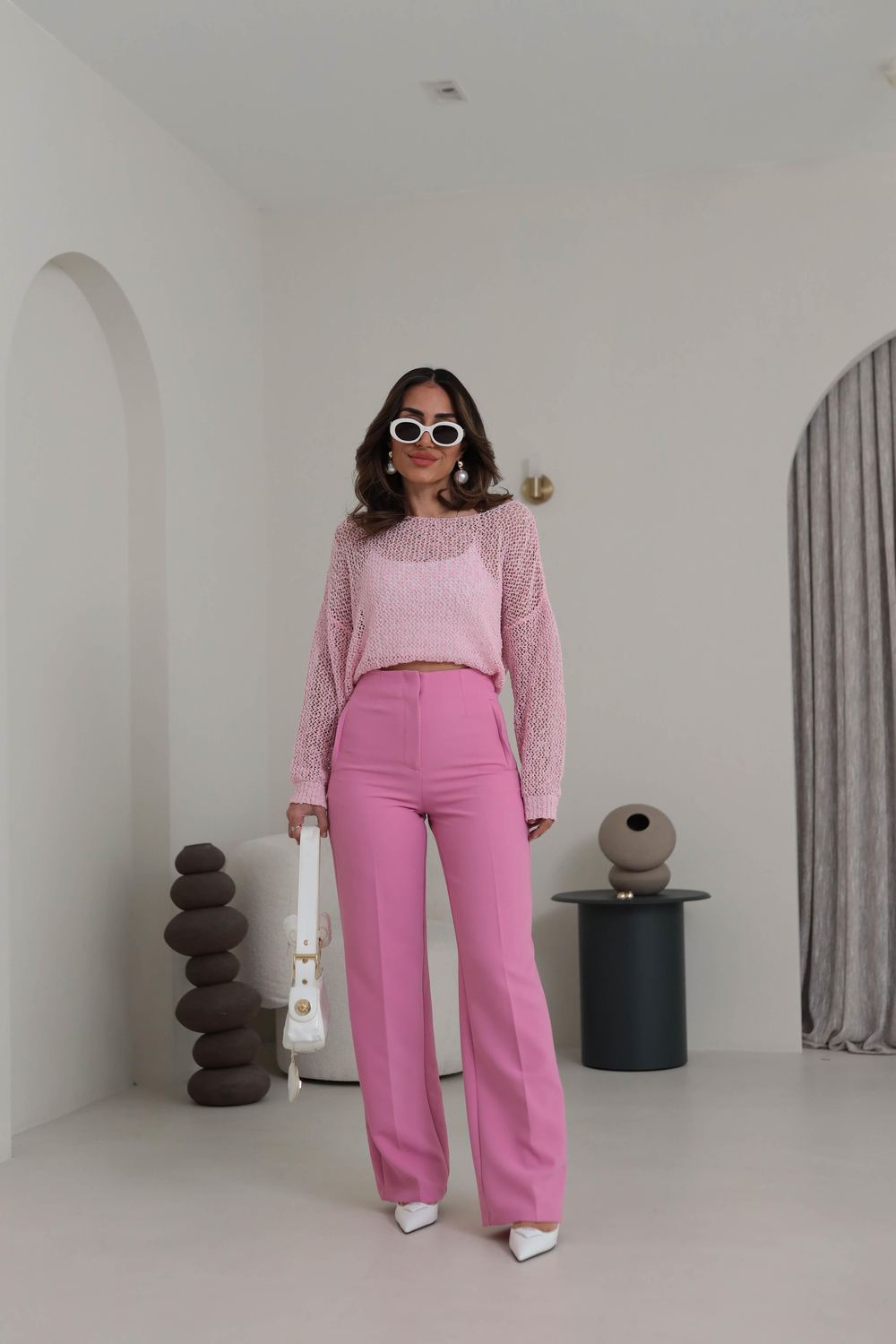 2001 Pensli Yüksek Bel Palazzo Pantolon PEMBE