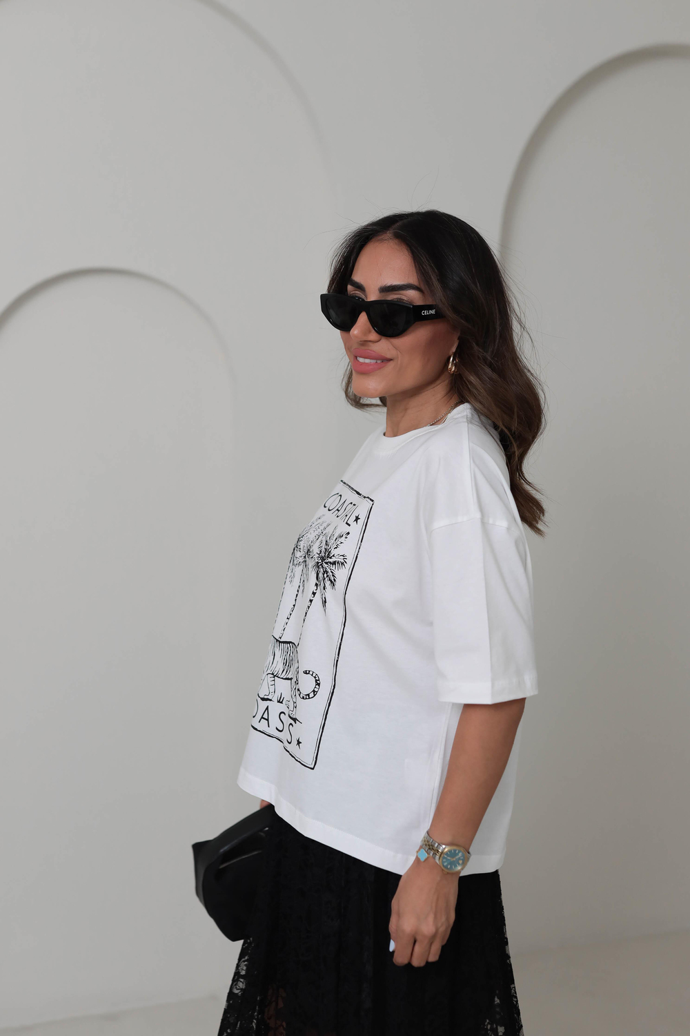 T509 Baskılı Pamuklu Oversize Tshirt SİYAH