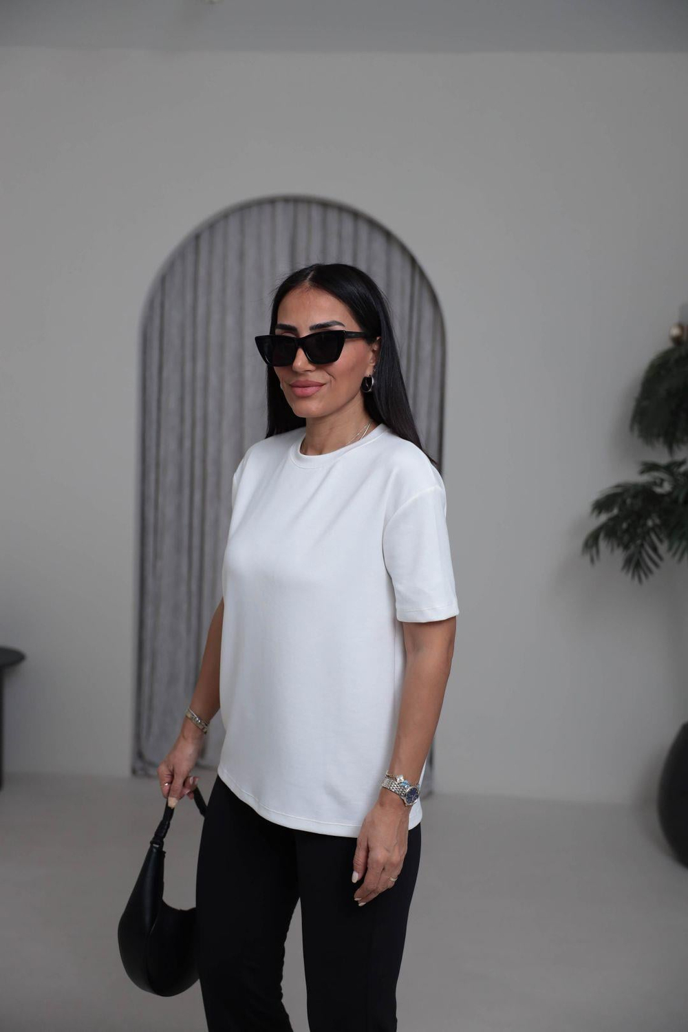 T906 Bisiklet Yaka Oversize Modal Tshirt EKRU