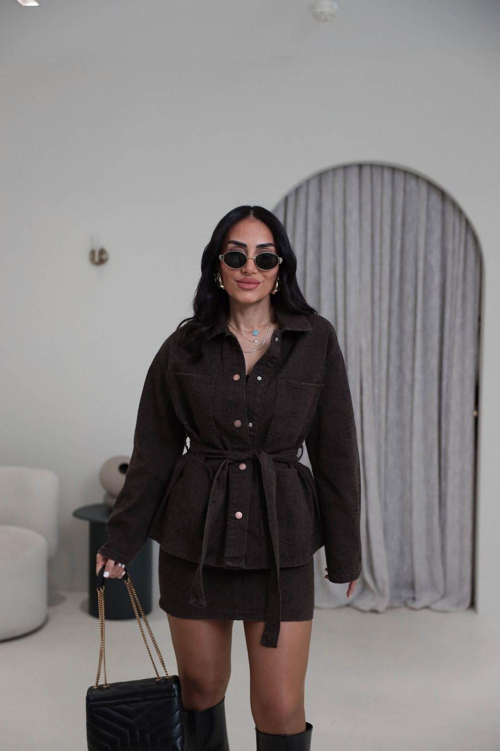0276 Leopar Desen Kuşaklı Ceket KAHVE