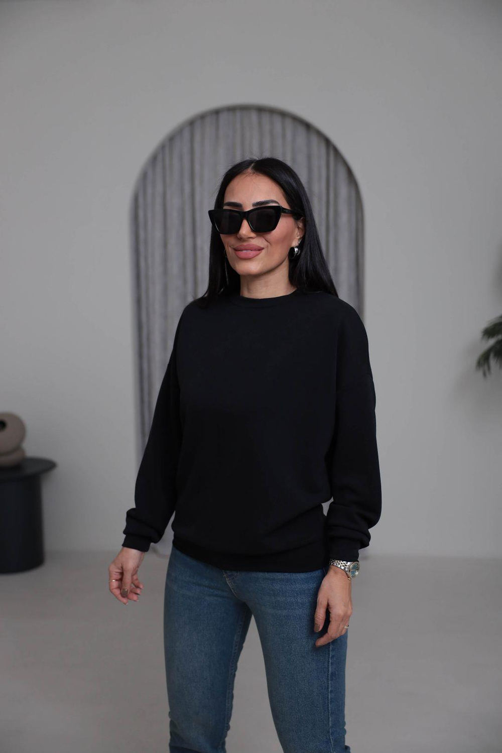 2028 Bisiklet Yaka Modal Sweatshirt SİYAH