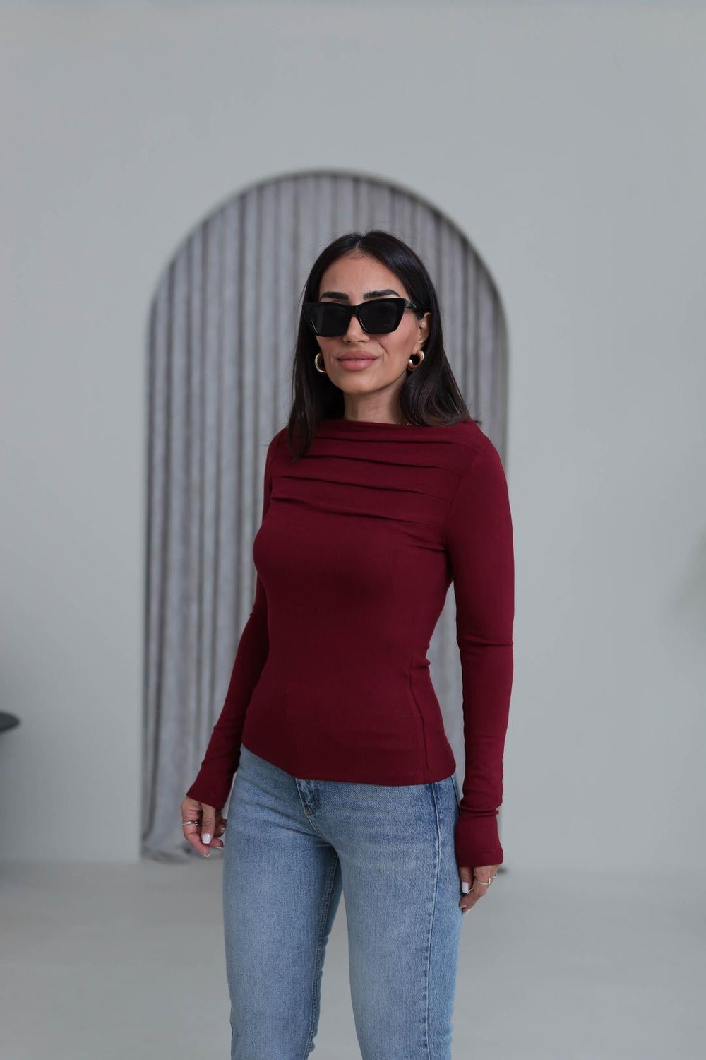 6504 Önü Pileli Viskon Bluz BORDO