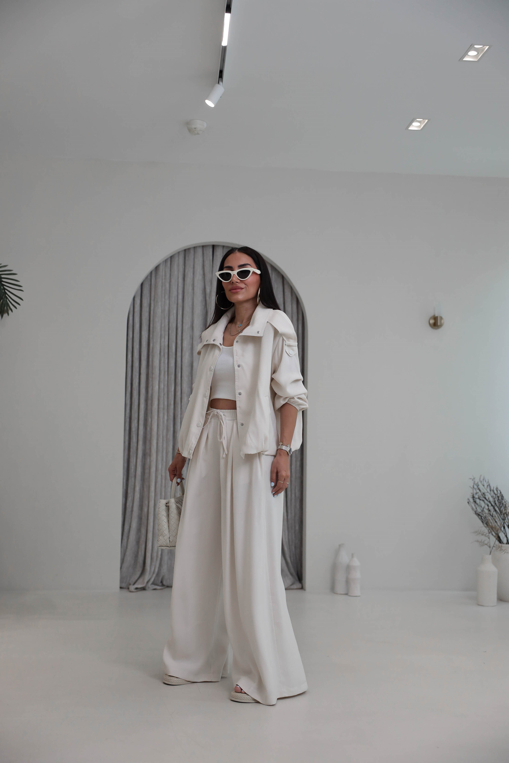 8297 Tencel Kumaş Rahat Kalıp Ceket Pant Takım BEJ