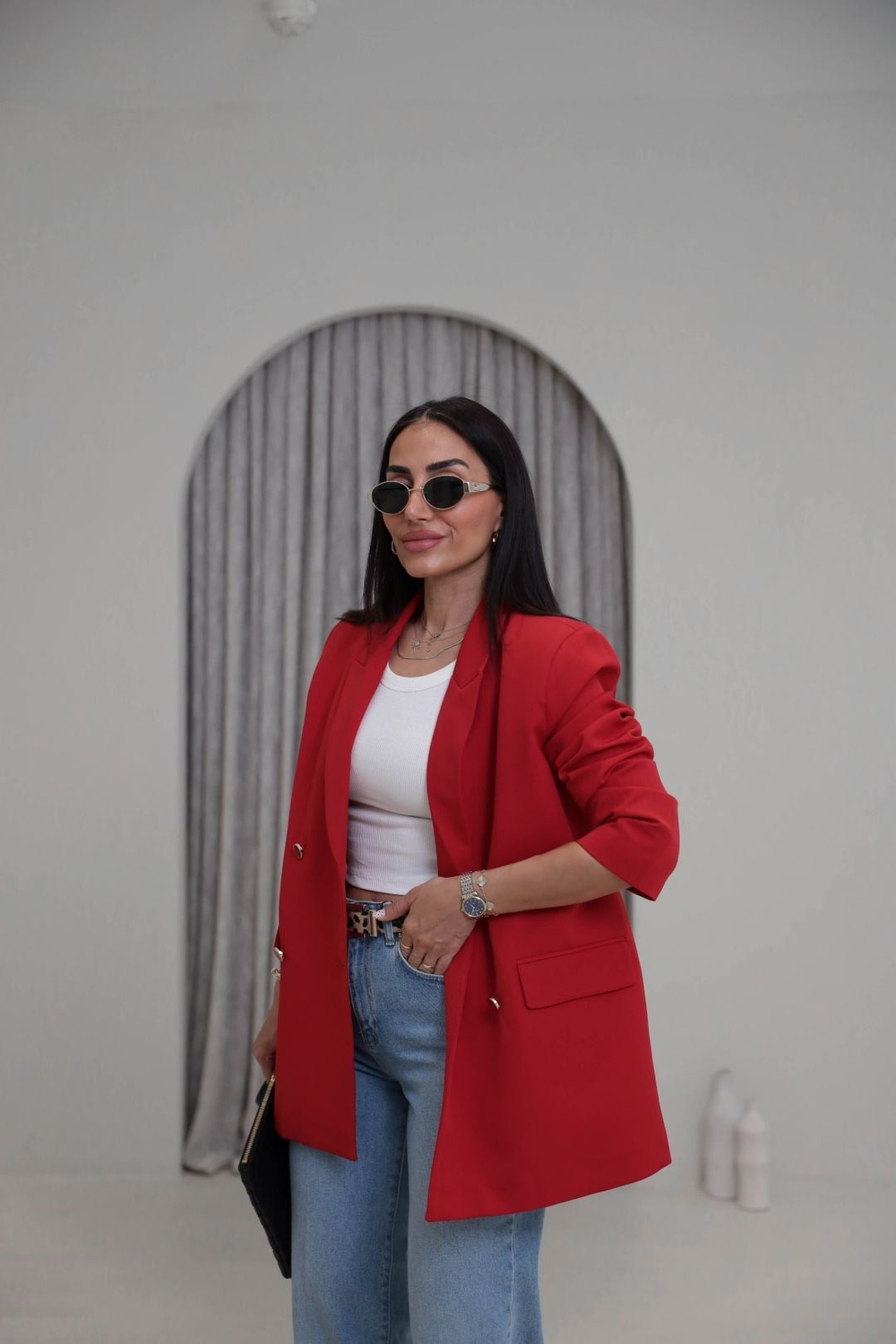 4512 Vatkalı Çift Düğme Detaylı Blazer Ceket KIRMIZI