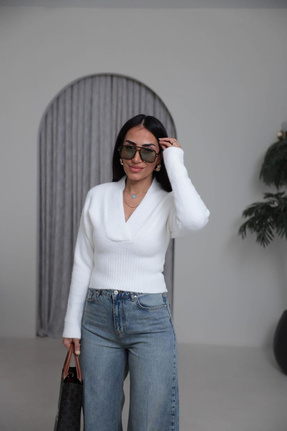 5080 Yaka Detaylı Yumoş Triko EKRU