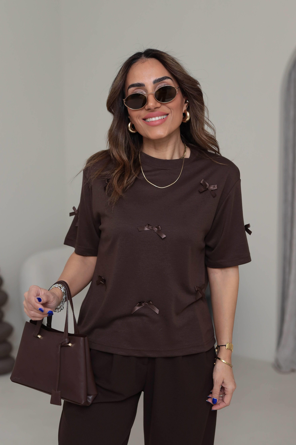 8110 Fiyonklu Pike Modal Tshirt KAHVE