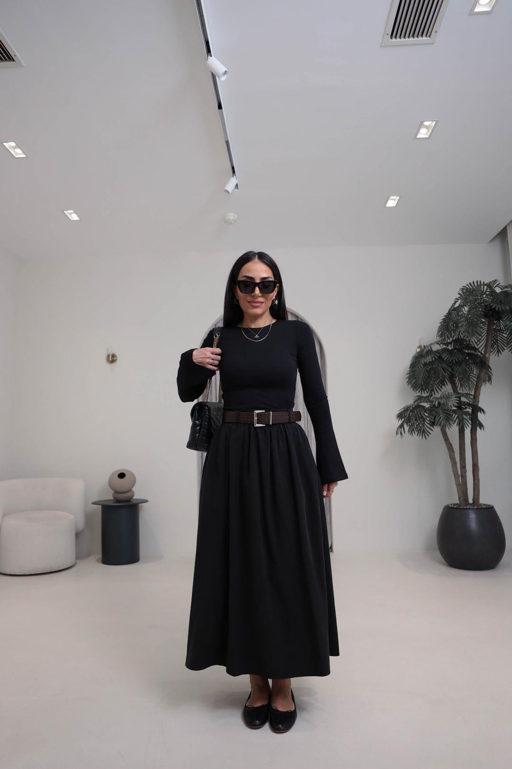 0727 Kemerli Tencel Etek SİYAH