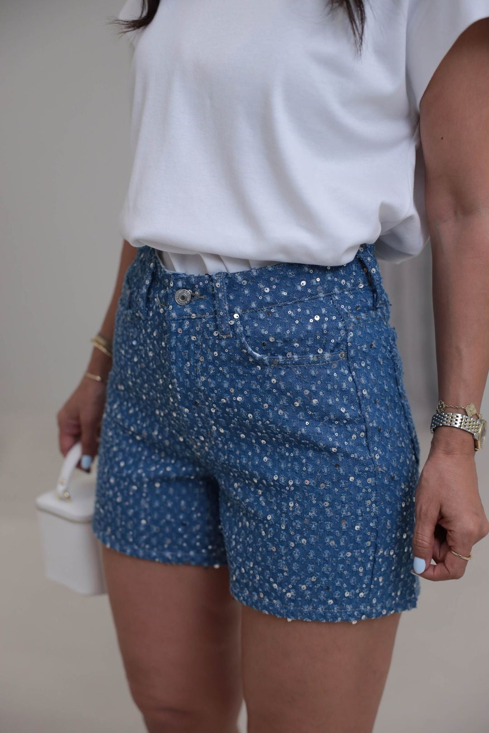 0176  Pul İşlemeli Mini Denim Şort KOYU MAVİ