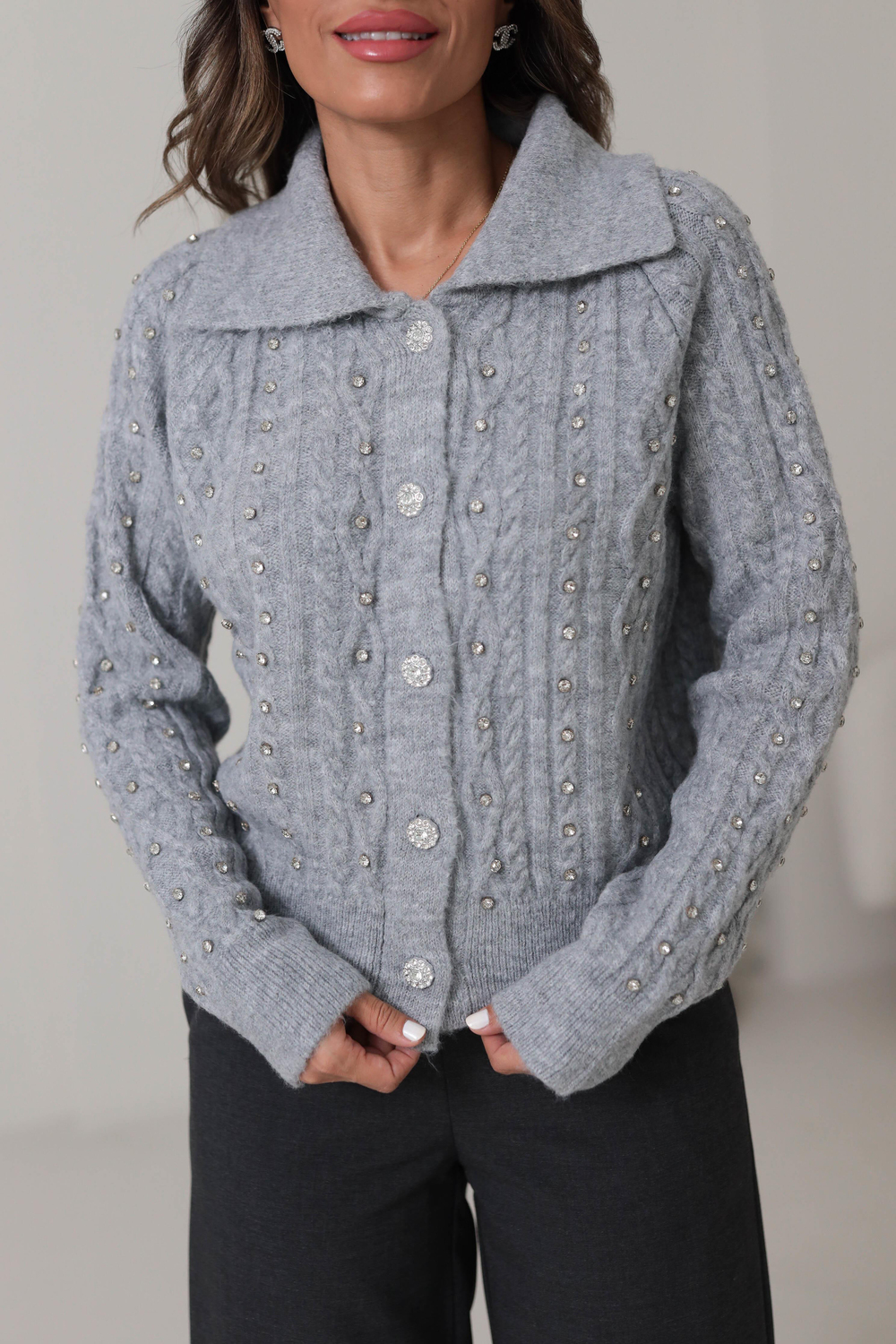 020 Taş İşlemeli Saç Örgülü Hırka