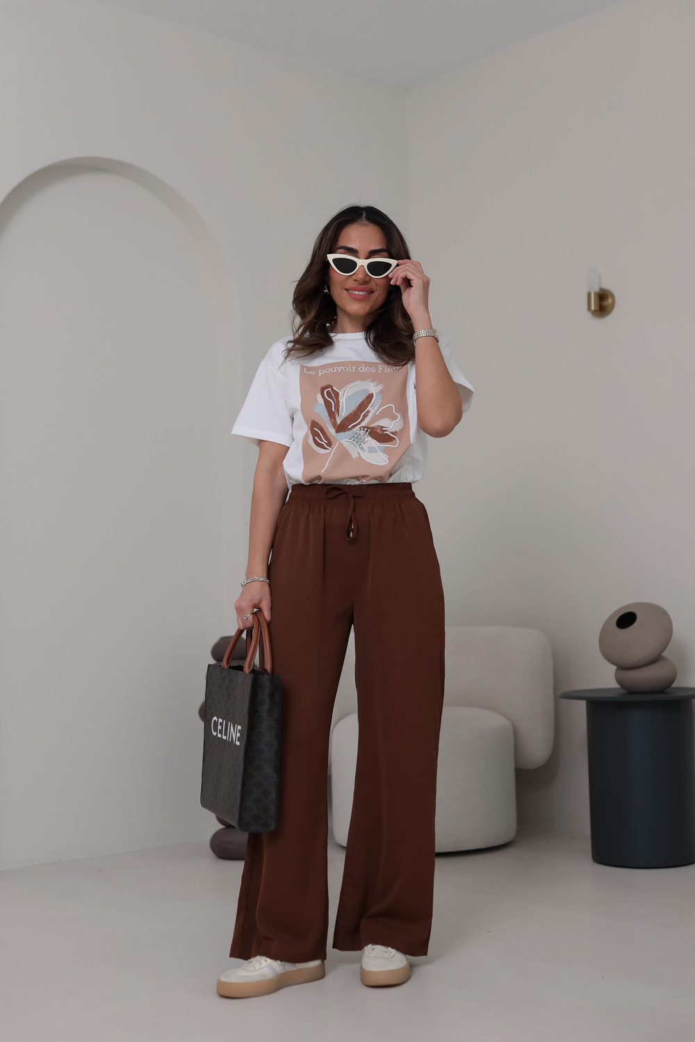 0858 Bel Lastikli Döküm Palazzo Pantolon KAHVE