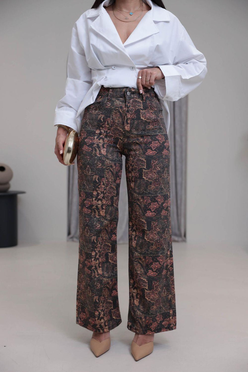 0915 Desenli Yüksek Bel Kot Pantolon DESENLİ