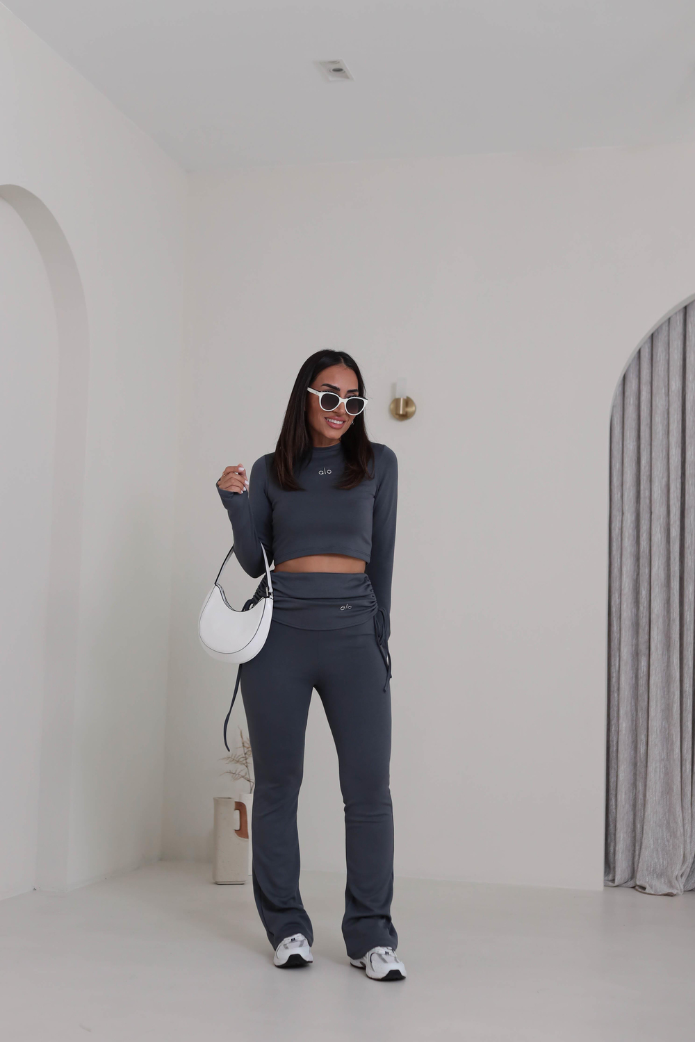 4033 Gümüş Yazı Baskılı Bel Detaylı Takım ANTRASİT