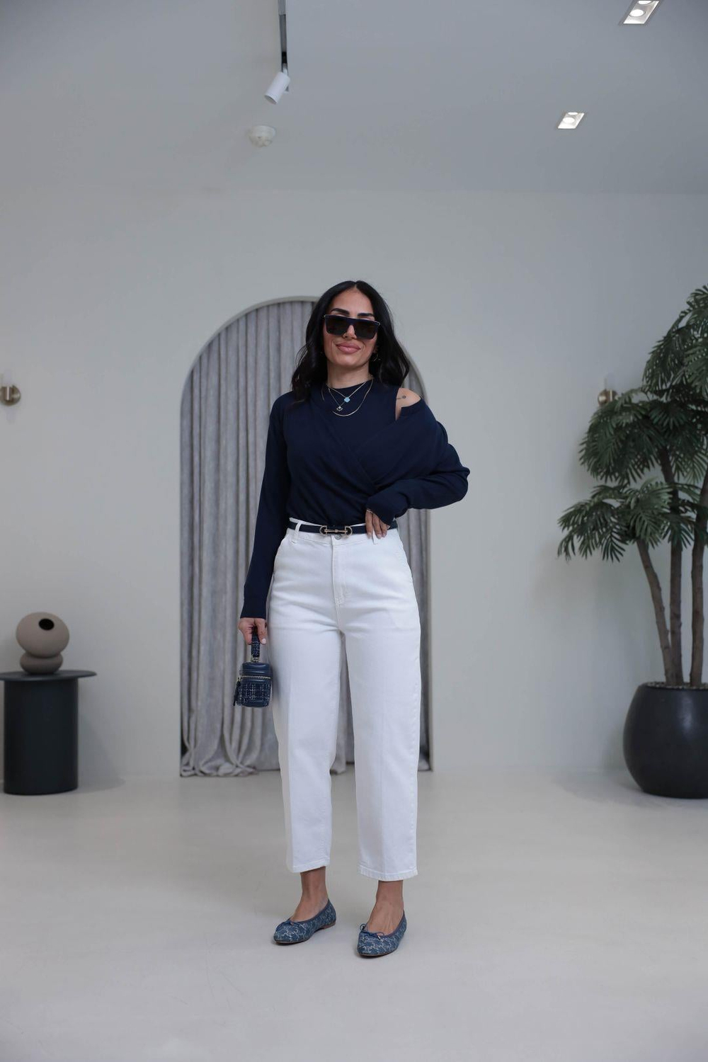 3001 Yüksek Bel Likralı Slouchy Jean BEYAZ