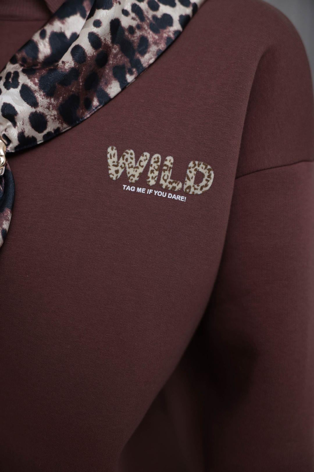 0613 Polo Yaka Fular Detaylı Şardonlu Sweatshirt KAHVE