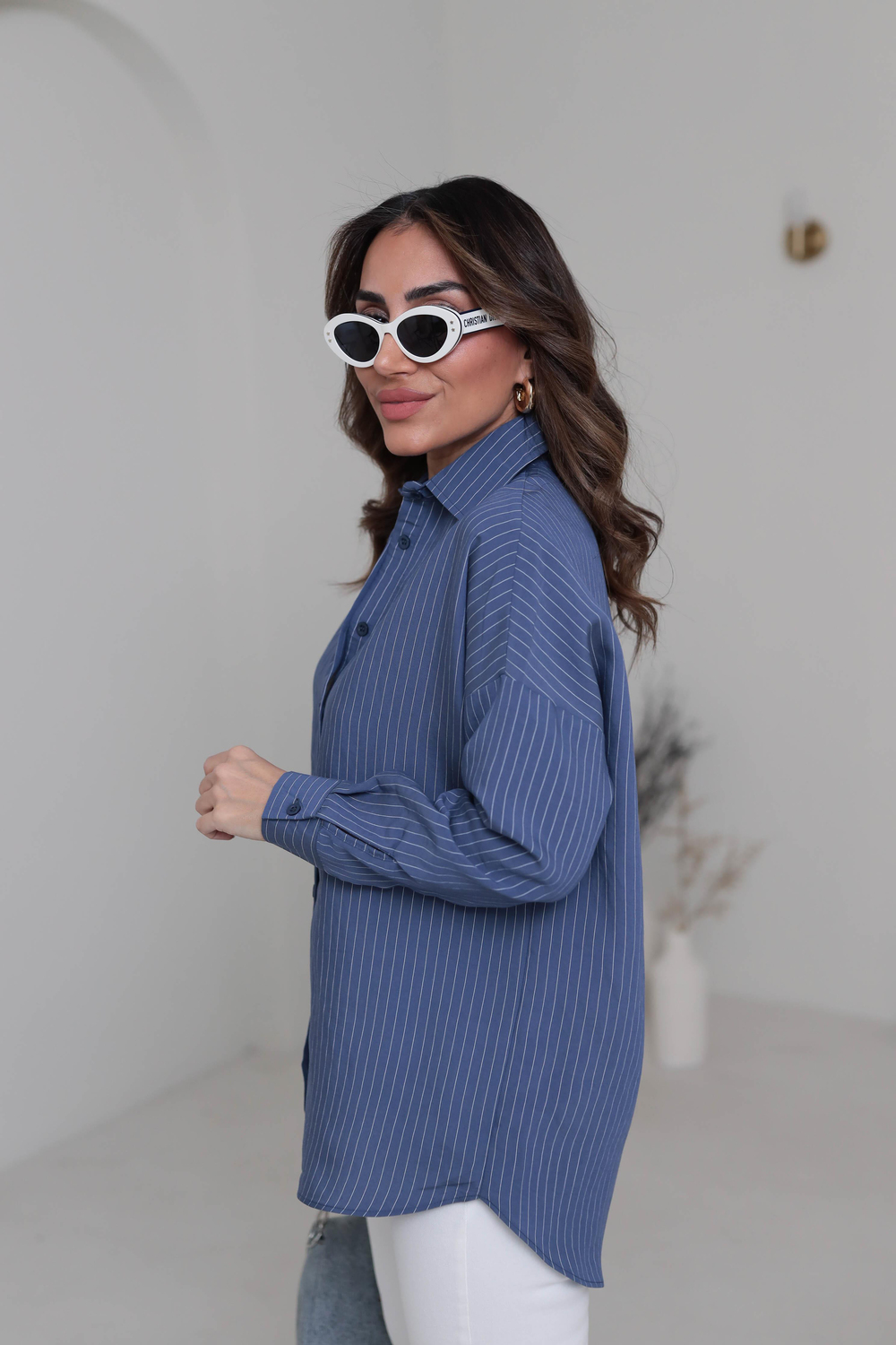 020 Çizgili Tencel Gömlek Indigo
