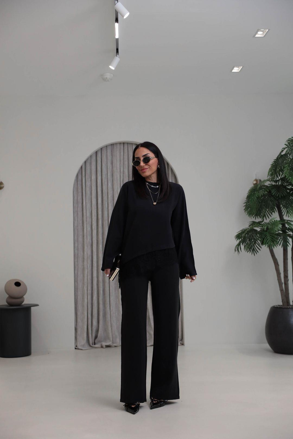 7308 Dantelli Tencel Modal Takım SİYAH