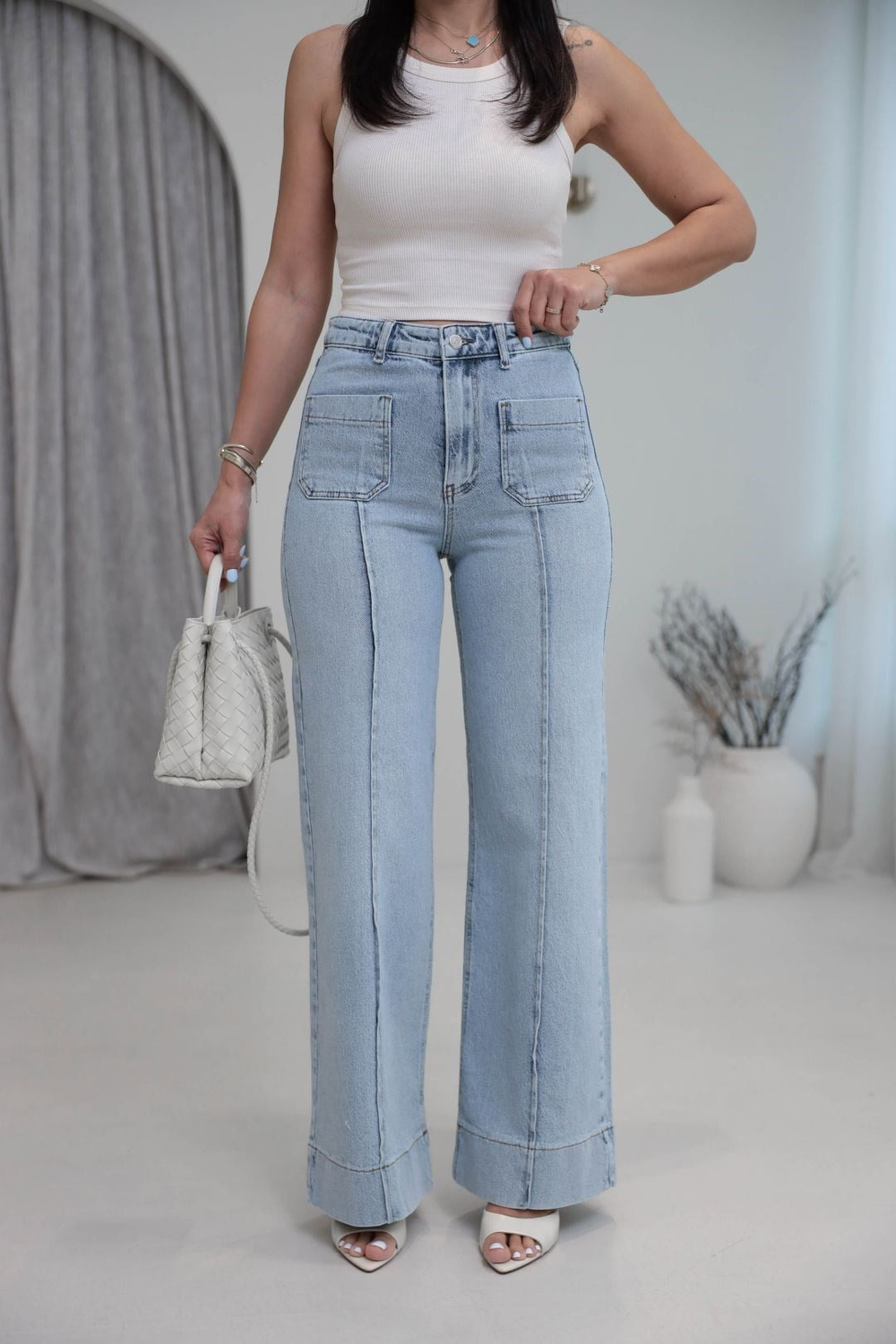 1040 Ön Cep ve Paça Detaylı Wide Leg Jean AÇIK MAVİ