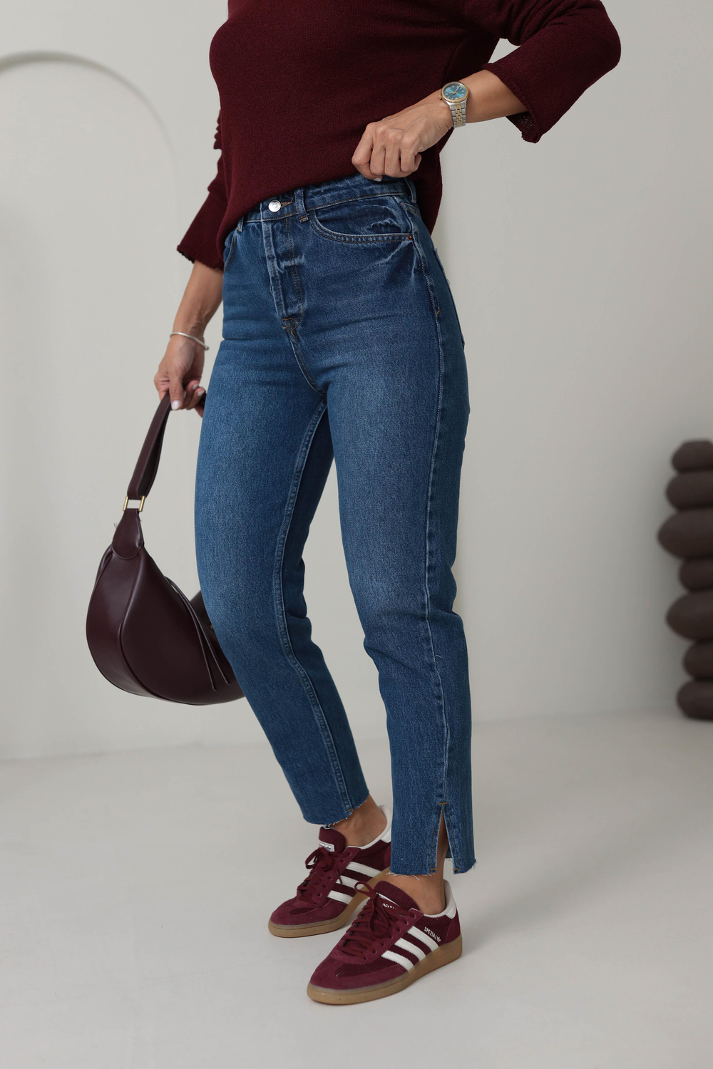 4381 Paça Yırtmaçlı Mom Fit Jean LACİVERT