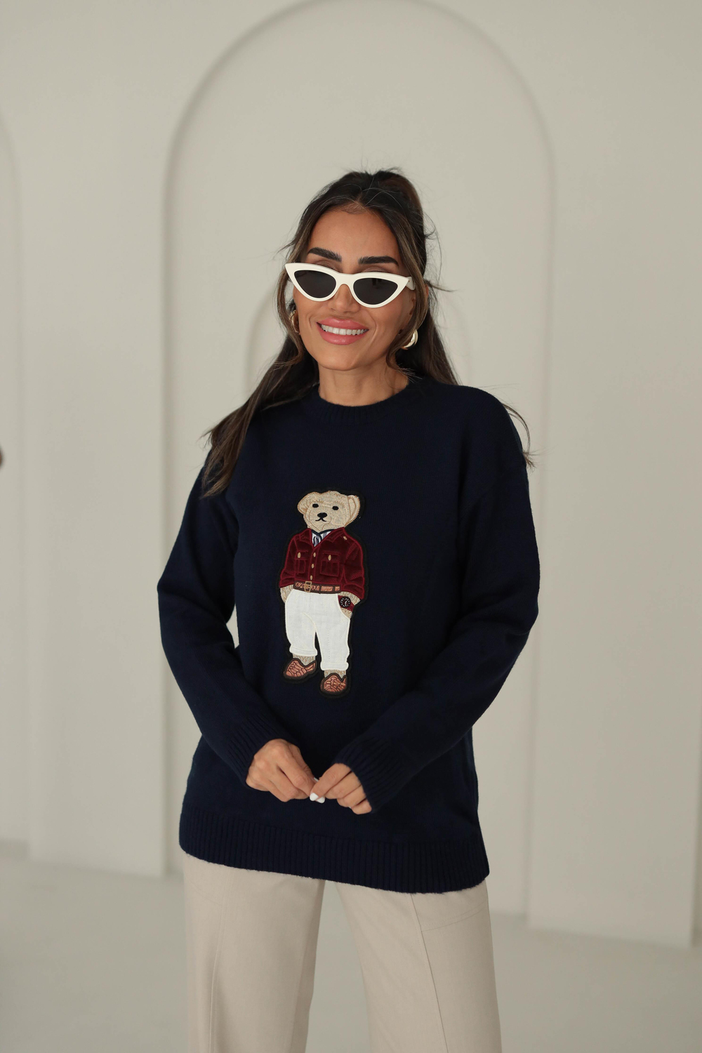 5205 Bear Aplikeli Triko Kazak
