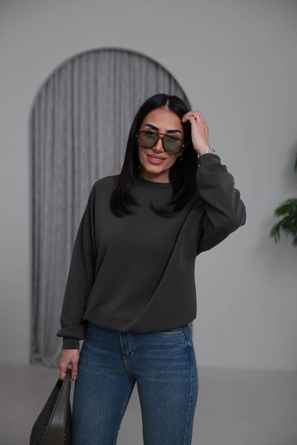 2028 Bisiklet Yaka Modal Sweatshirt HAKİ YEŞİL