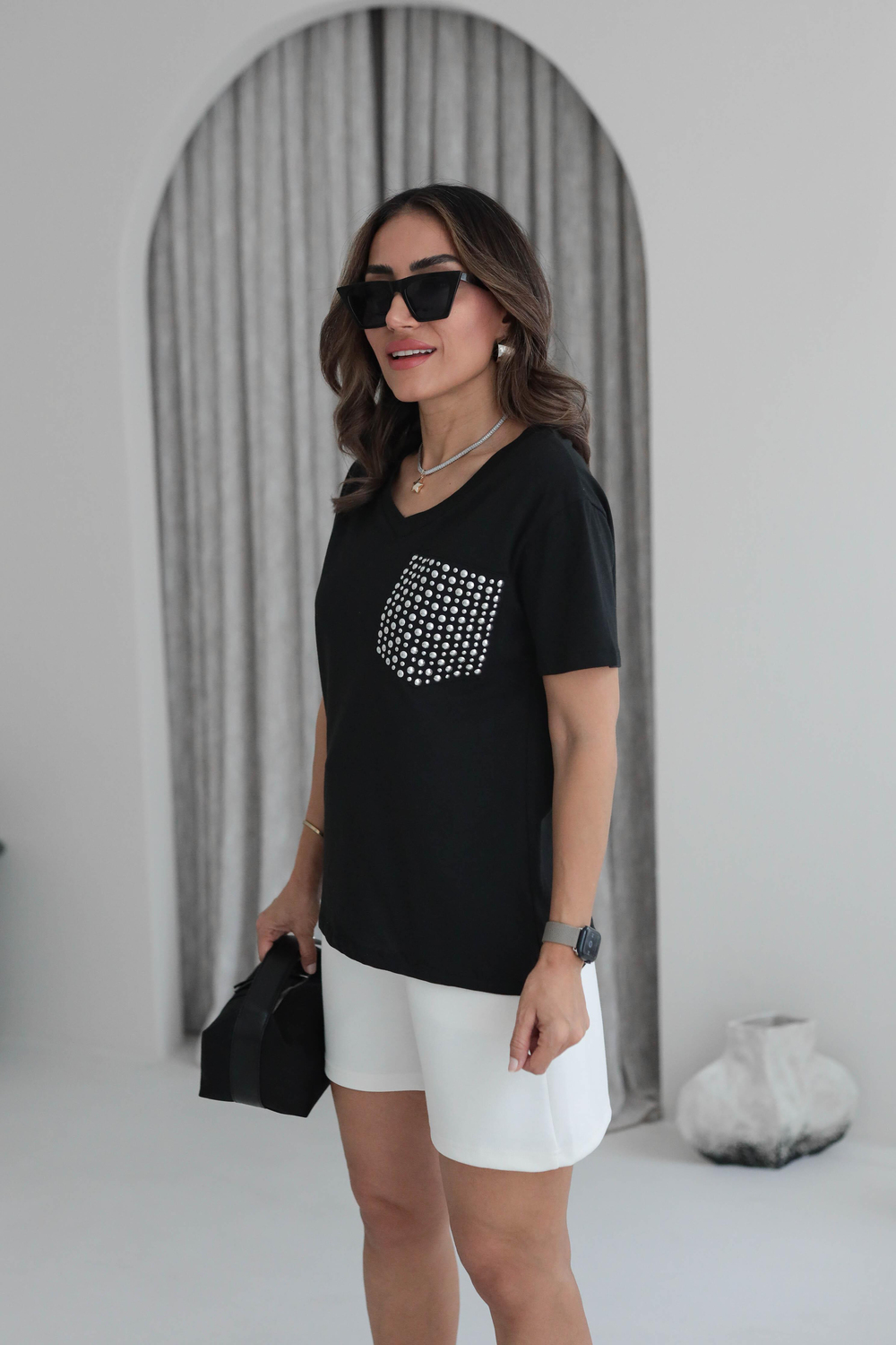 5341 Cep Drop Detaylı V Yaka Tshirt