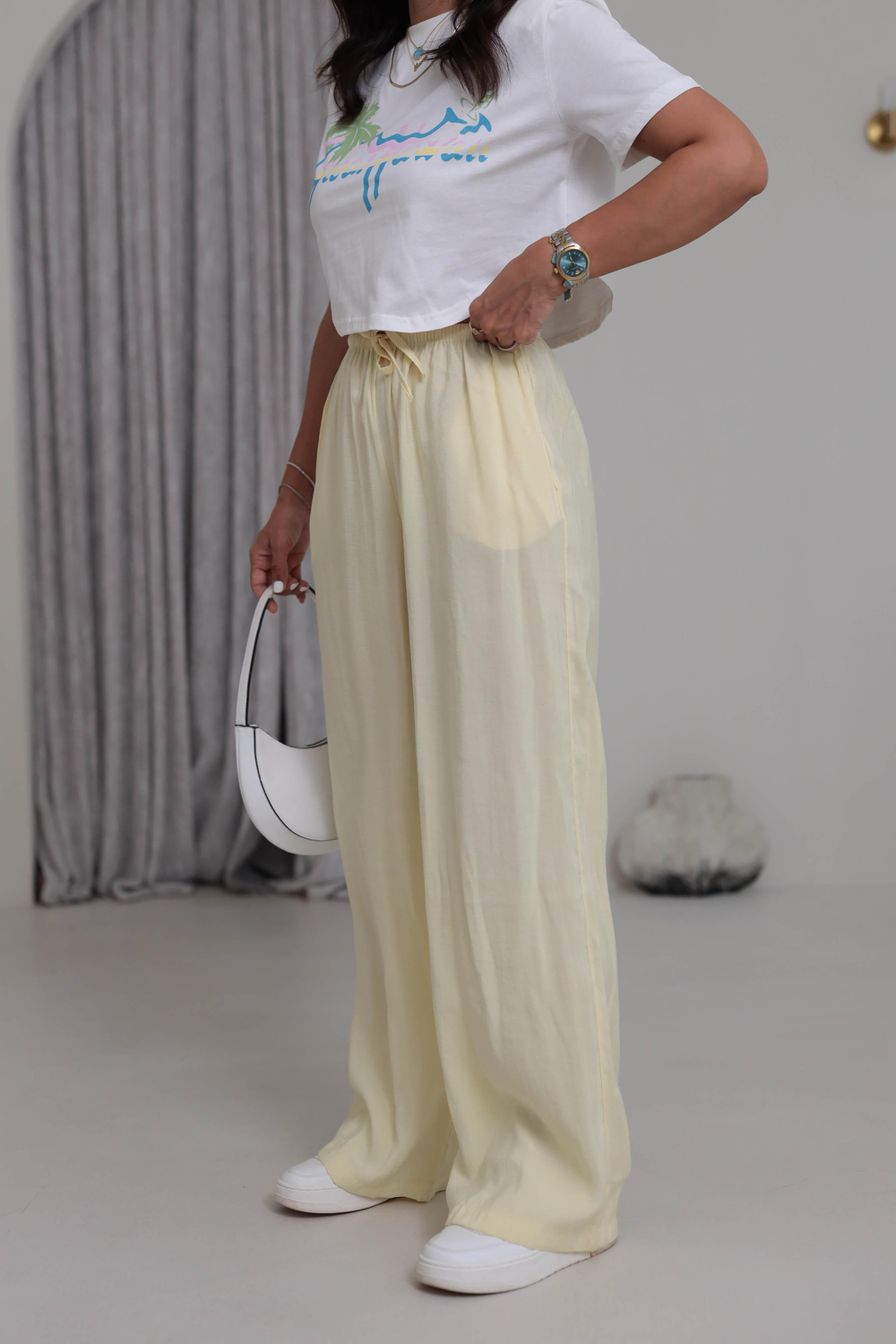 1141 Bel Lastikli Tencel Pantolon SARI