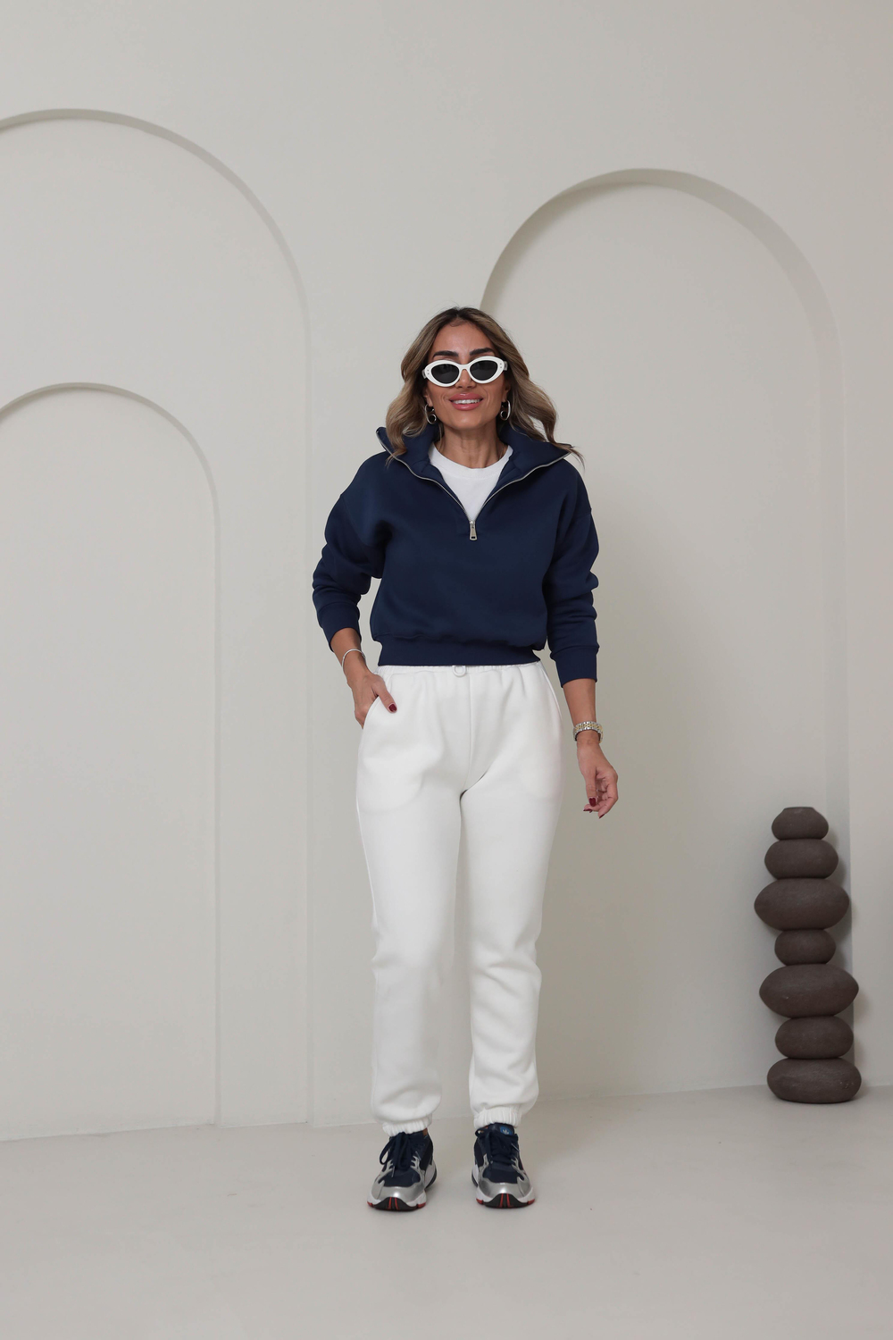 132 Fermuar Detaylı Crop Sweatshirt LACİVERT