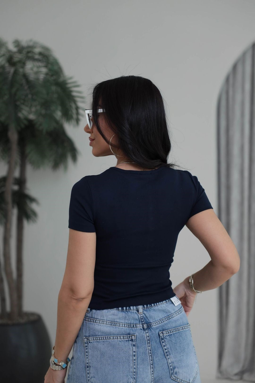 1704 Çıtçıt Düğmeli Kısa Kol Modal Tshirt LACİVERT