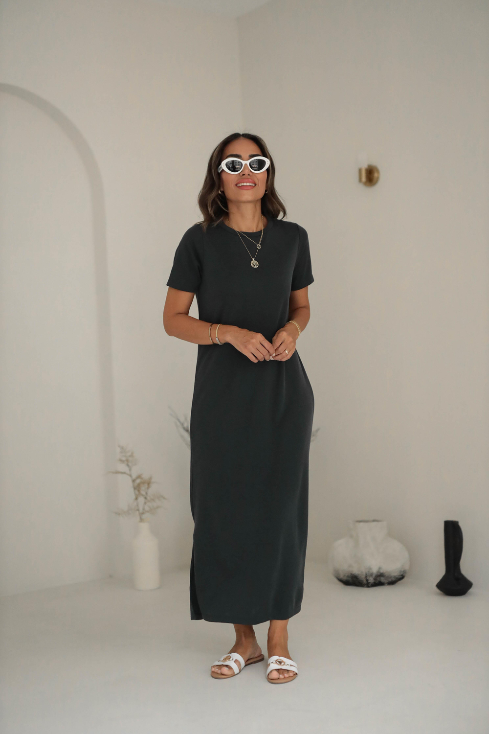 Pike Modal Yırtmaçlı Midi Elbise