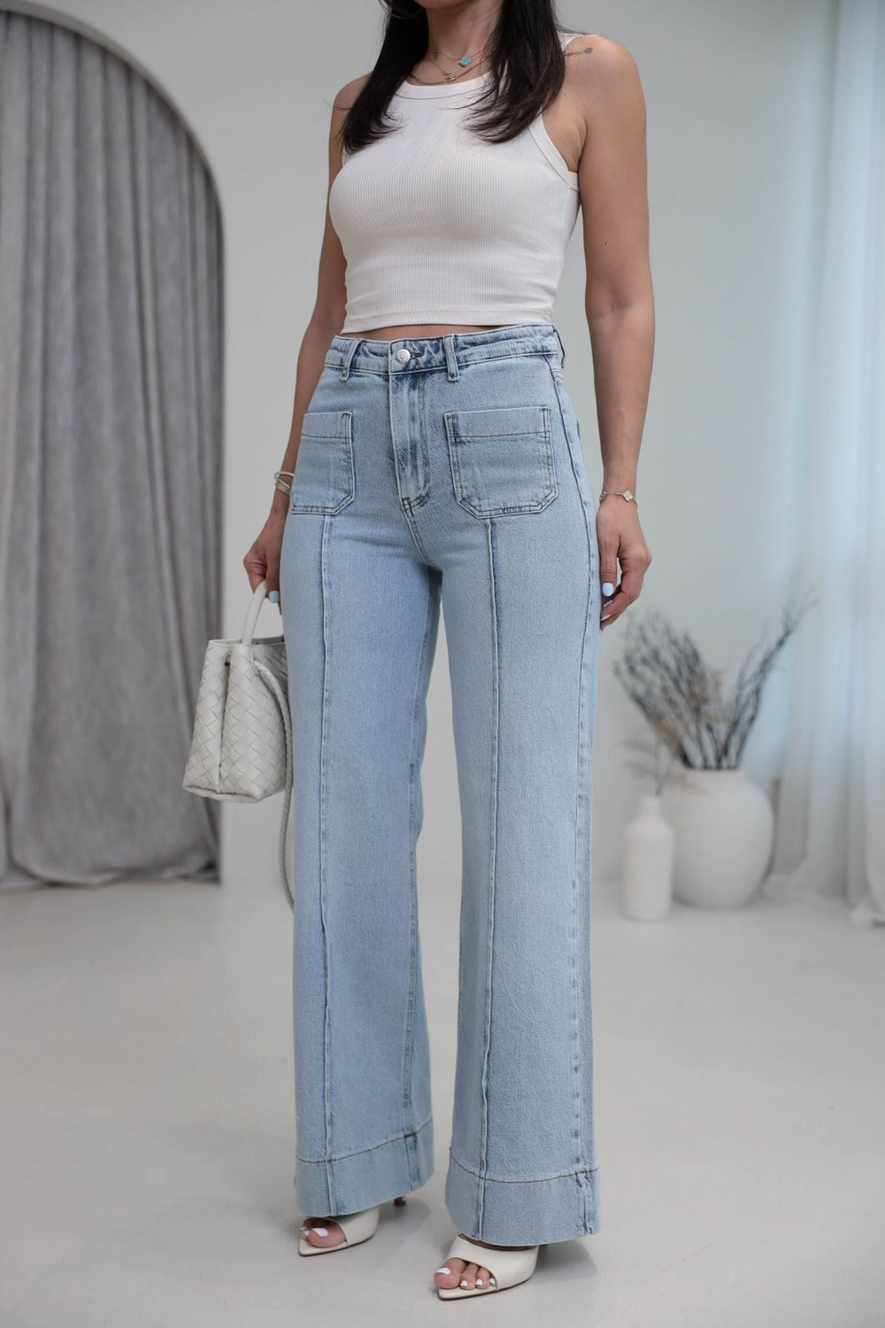 1040 Ön Cep ve Paça Detaylı Wide Leg Jean AÇIK MAVİ