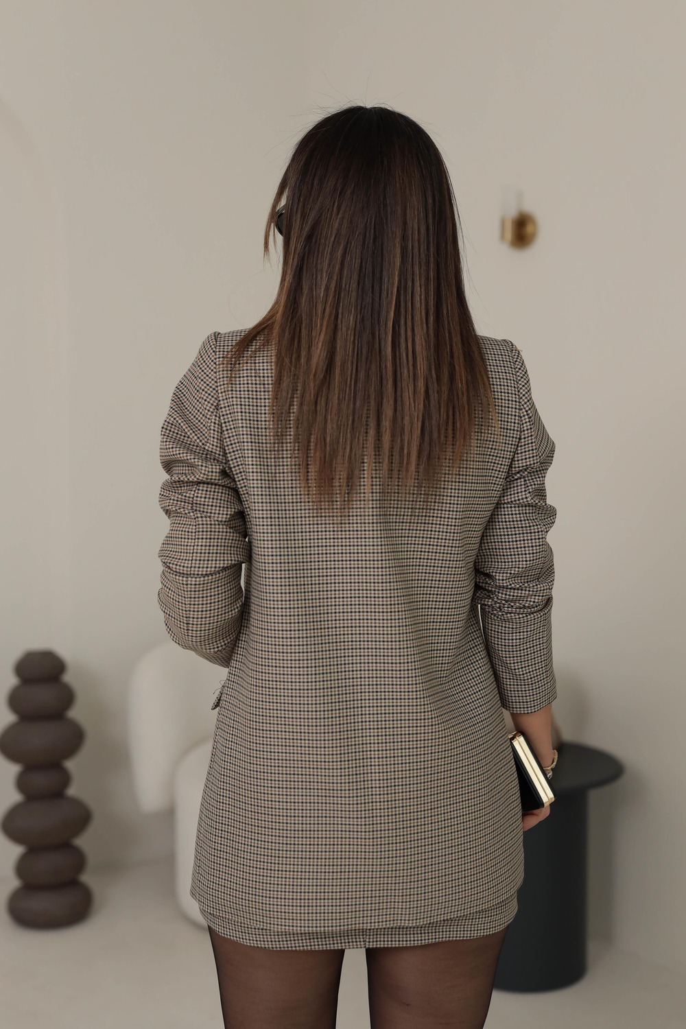 Kazayağı Desenli Blazer Ceket BEJ-KAHVE