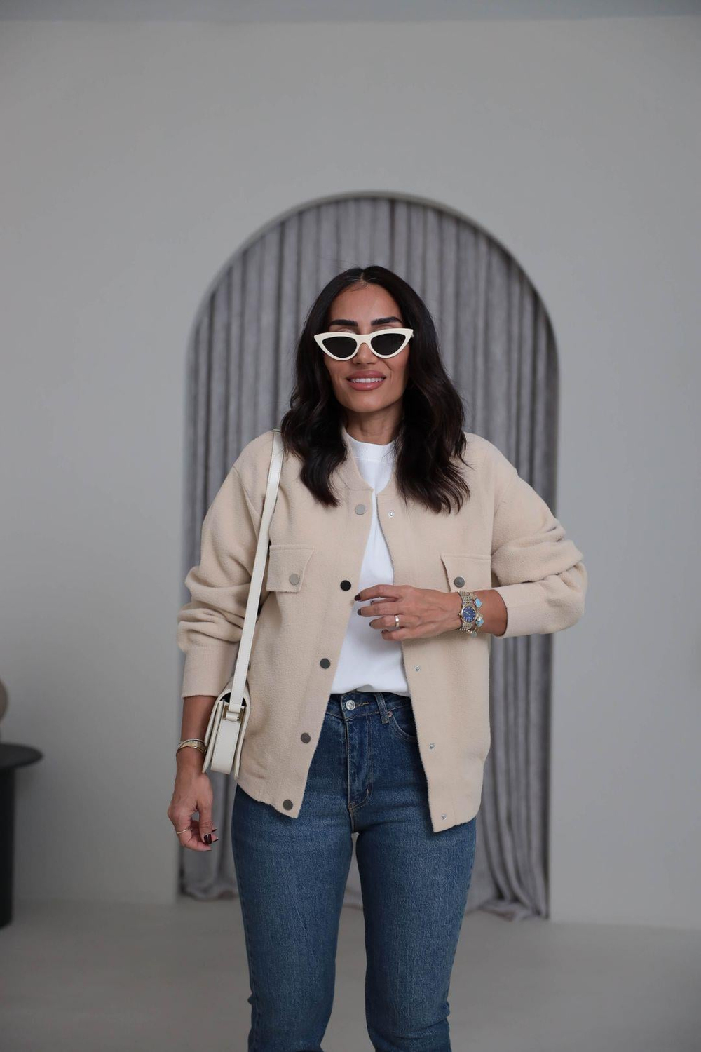 4589 Çıtçıtlı Cep Detaylı Angora Ceket KREM