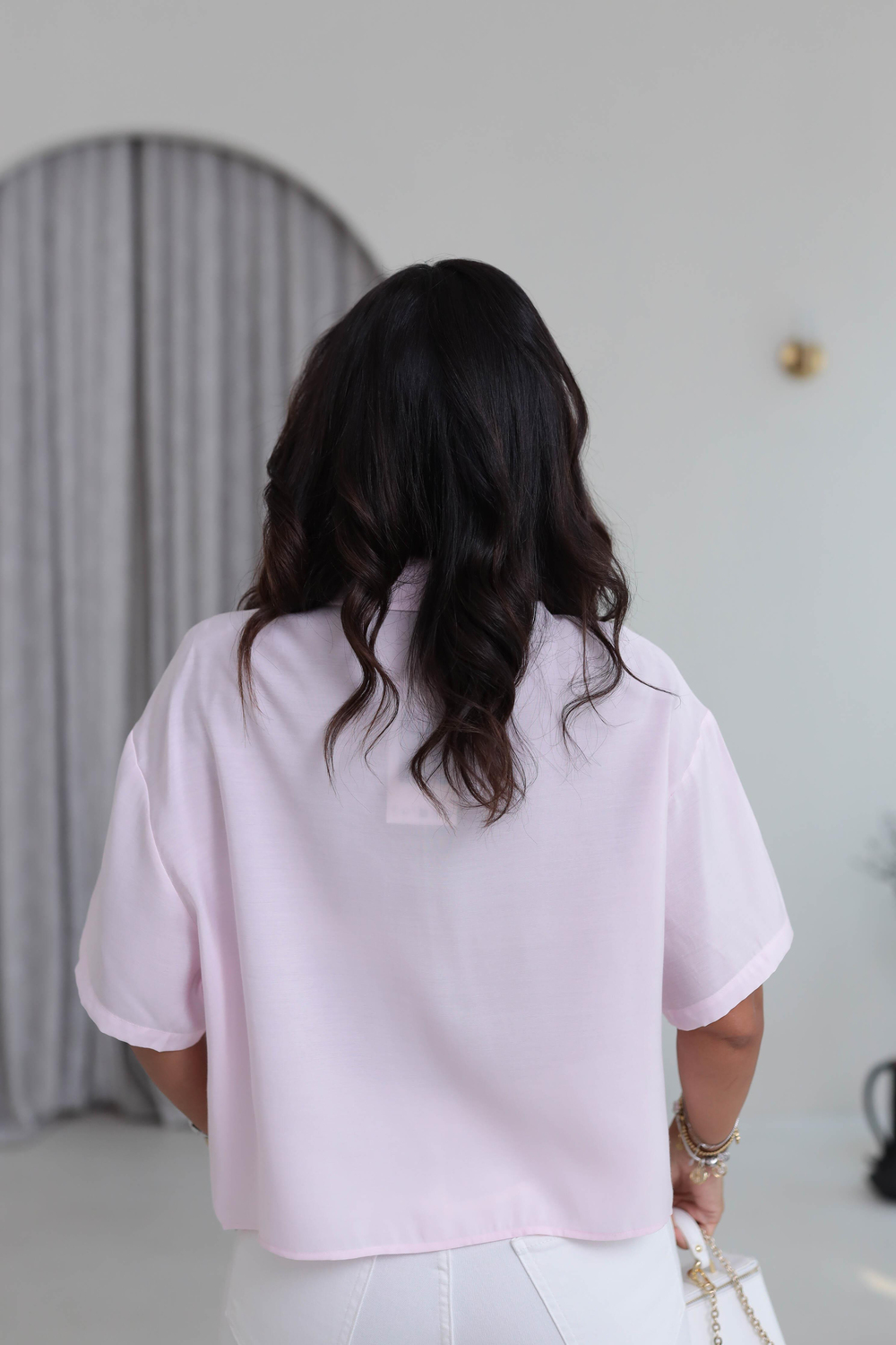 1261 Cep Nakış İşlemeli Tencel Kısa Kol Gömlek PEMBE
