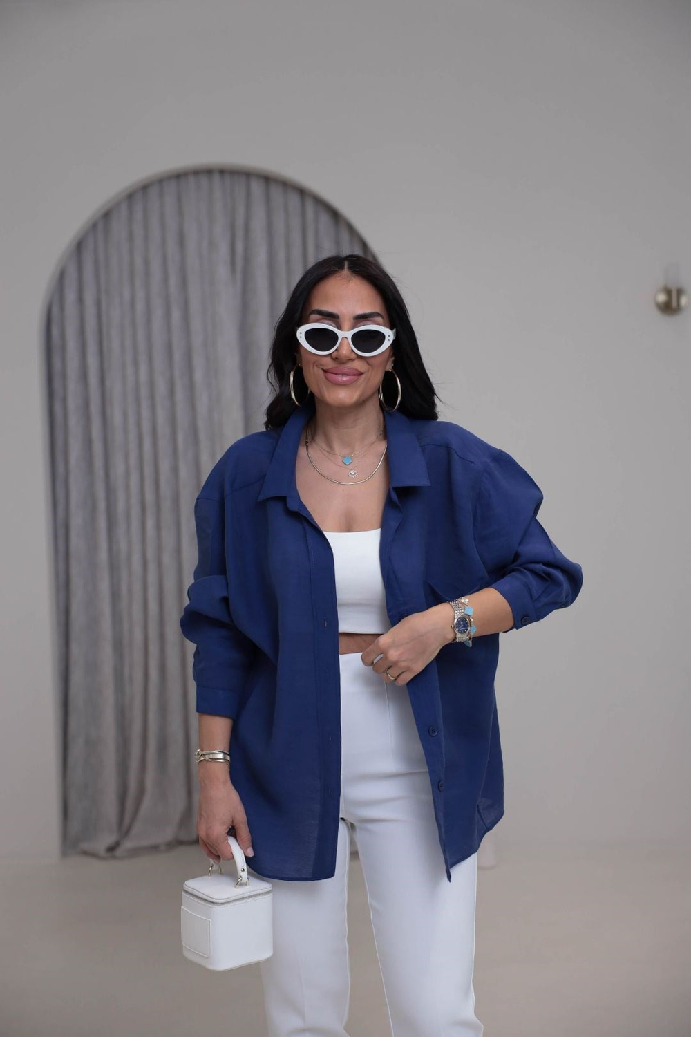 4612Y Tencel Omzu Düşük Oversize Gömlek LACİVERT