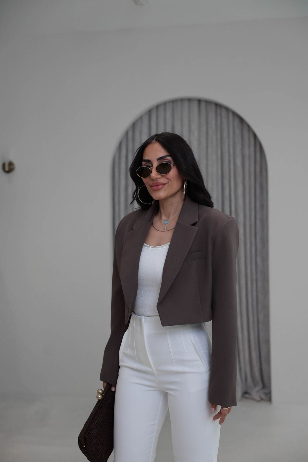 9704 Vatkalı Kısa Ceket KAHVE