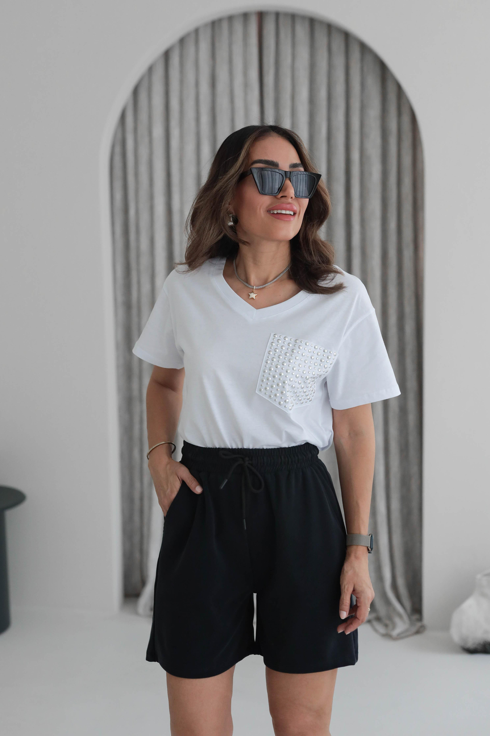 5341 Cep Drop Detaylı V Yaka Tshirt