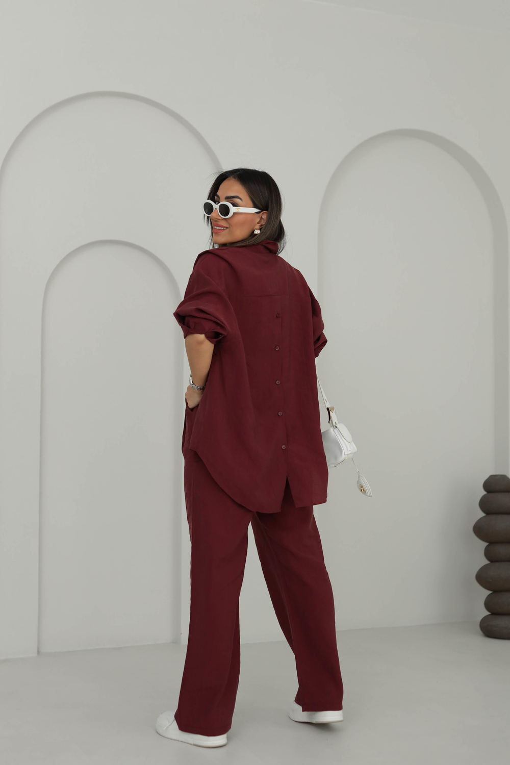 8557 Tencel Kumaş Gömlekli Takım BORDO