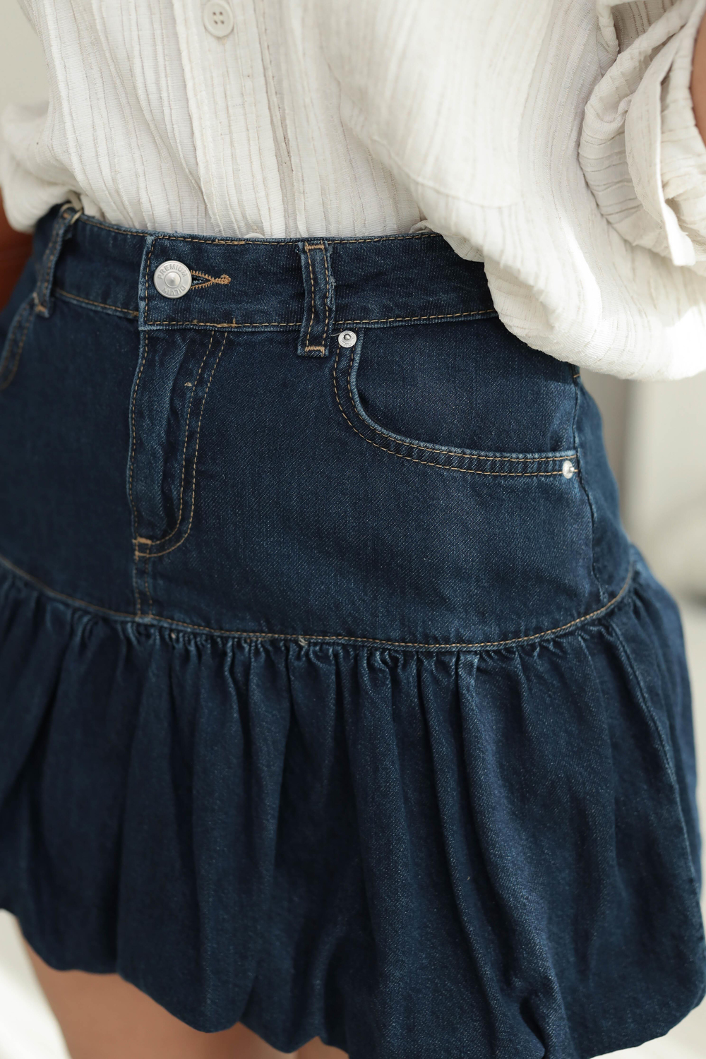 0573 Denim Mini Balon Etek KOYU LACİ