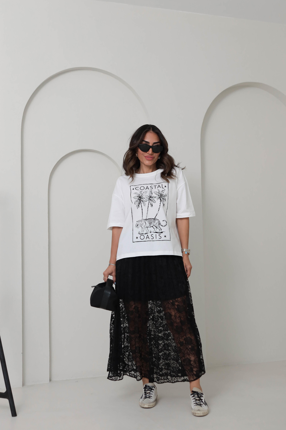 T509 Baskılı Pamuklu Oversize Tshirt SİYAH
