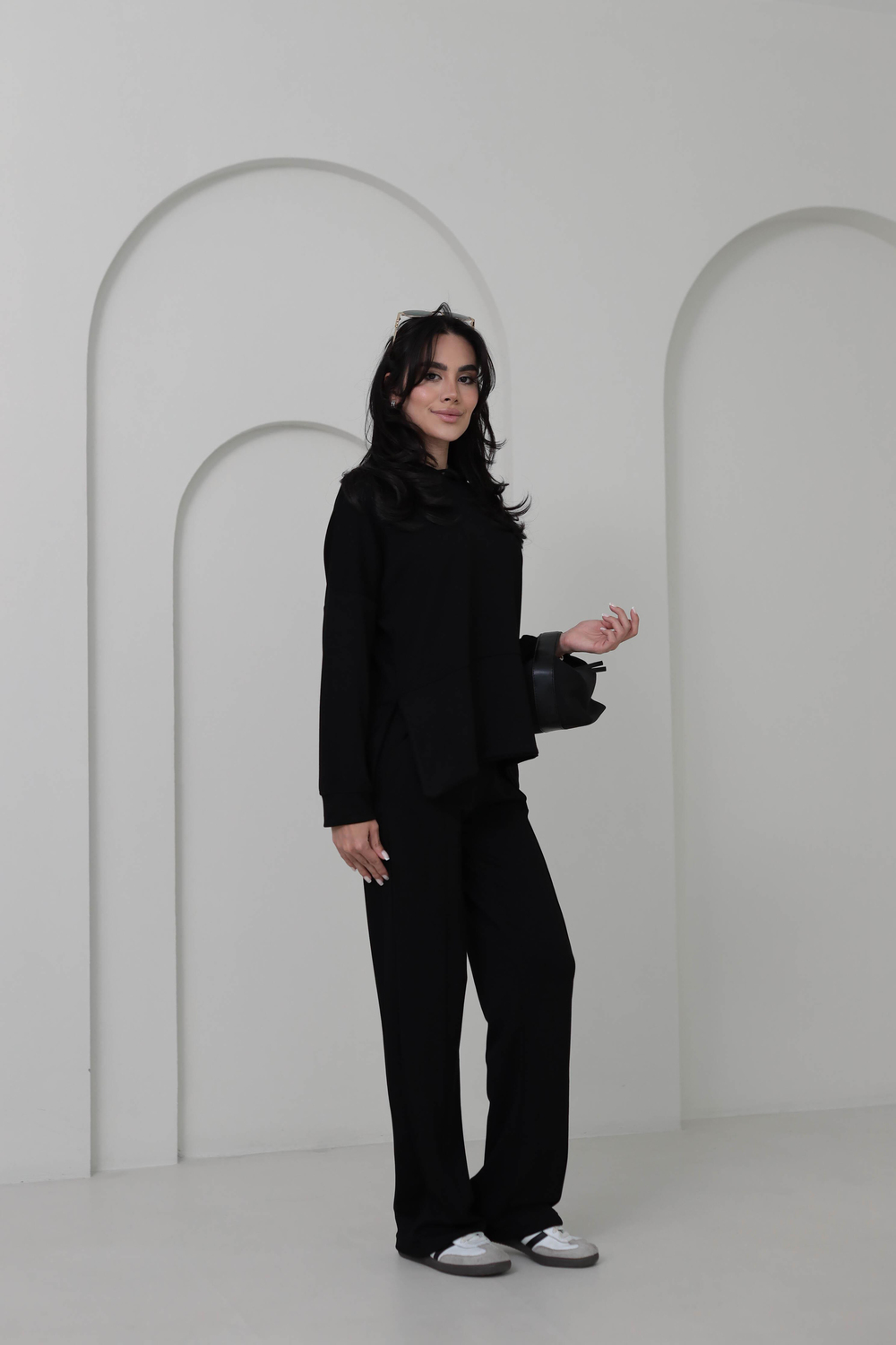 2130 Kapşonlu Uzun Kol Modal Penye Takım SİYAH