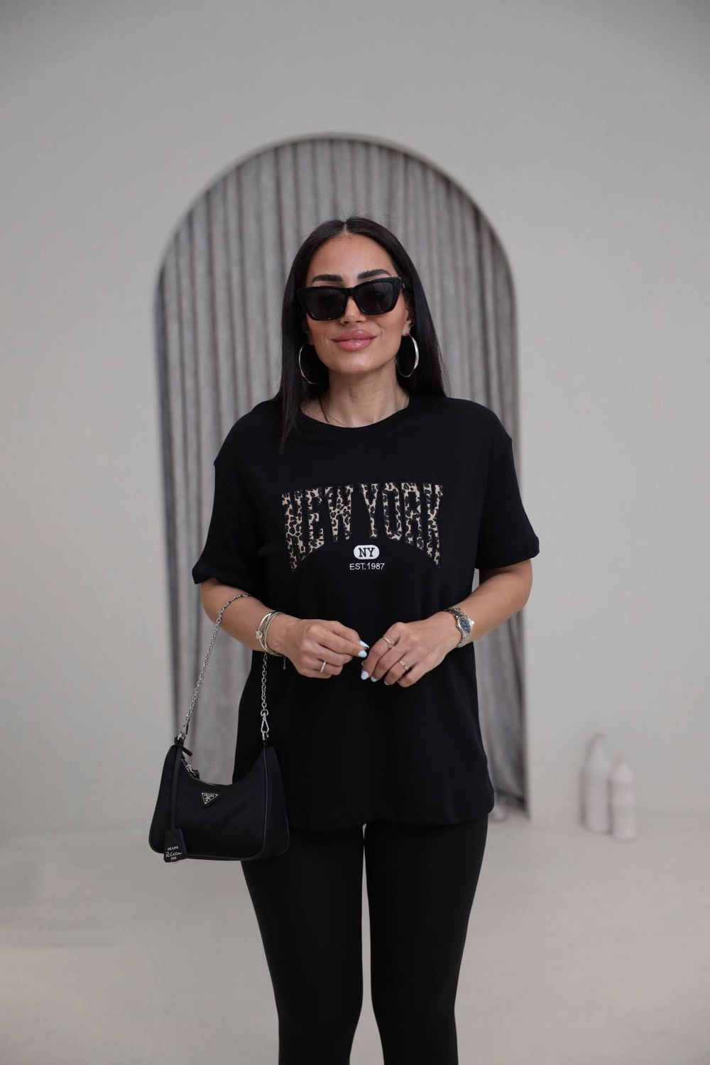 1515 Bisiklet Yaka Newyork Oversize Tshirt SİYAH